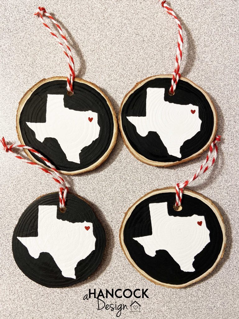 Wood Slice Christmas ornaments Texas heart